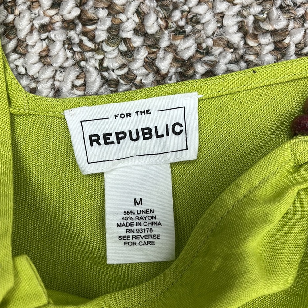 FOR THE REPUBLIC LINEN RAYON TANK TOP TUNIC WITH BEADS LIME GREEN SIZE MEDIUM - Picture 7 of 11